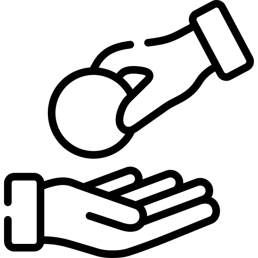 icon of a hand putting a coin in another hand below